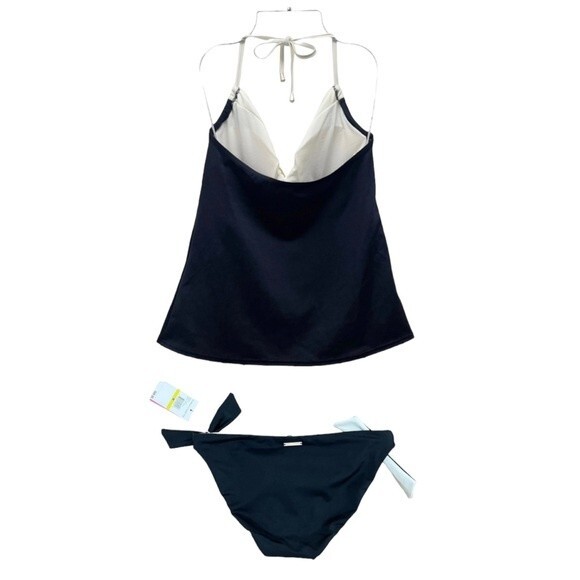 NWT Vince Camuto Halter Takini Black & Cream Two Piece Swimsuit Size Medium NEW - Picture 2 of 15